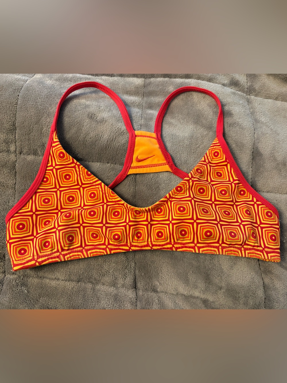 Nike Orange & Red Geometric Racerback Swim Top